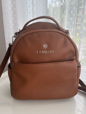 Lambert Vegan Leather Tan Pebbled Leather Mini Backpack/Crossbody/Handbag